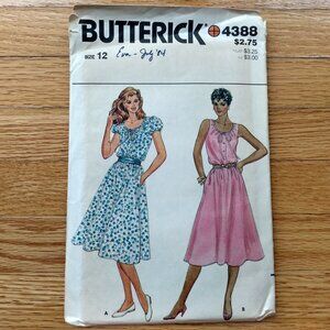 Vintage Midi Dress Sewing Pattern 34" Bust Size 12 Butterick 4388 Peasant Folk